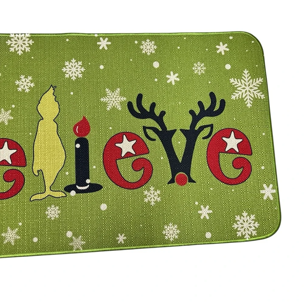 Grinch Believe Christmas‎ Doormat Holiday Snowflake Green Entry Rug Decor 29x17